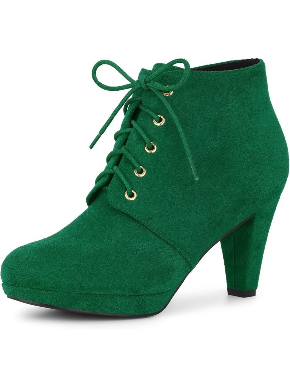 Women's Green Faux Suede Lace Up Platform Chunky Heel Round Toe Ankle Booties